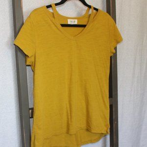 Mustard short sleeve w/ shoulder cutouts